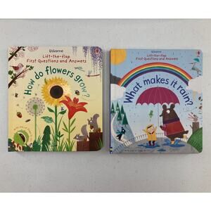 Lot of 2 Usborne Lift The Flap First Questions & Answers Rain Flowers Kids Books